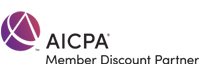 AICPA Member Discount Partner logo with black lettering and a dark purple circle in the design.